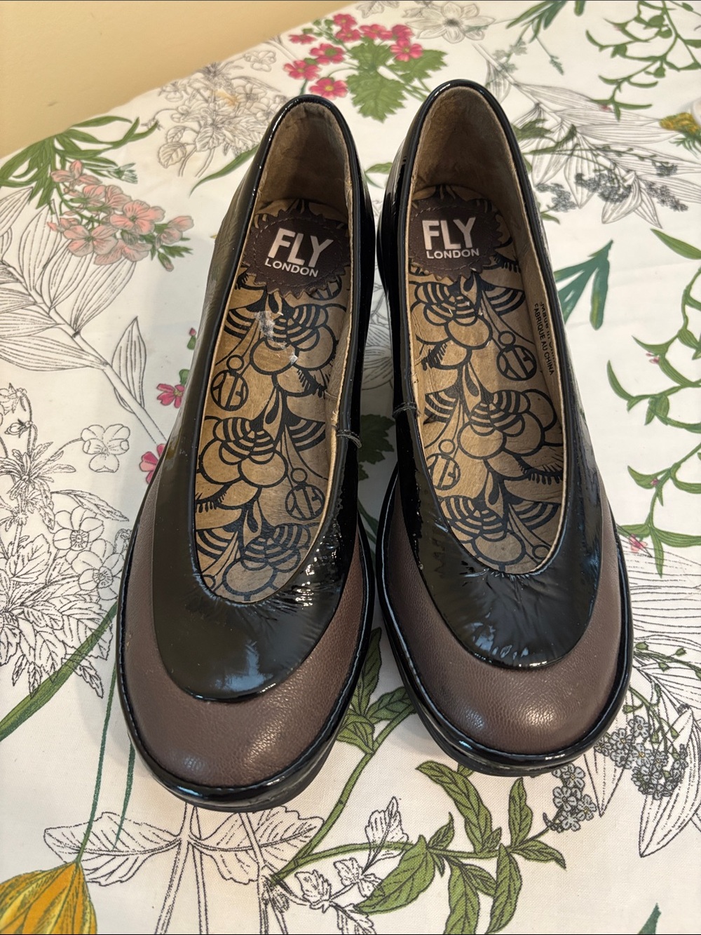 Fly Wedge Pump in Brown and Black Patent Women's Comfort Heels